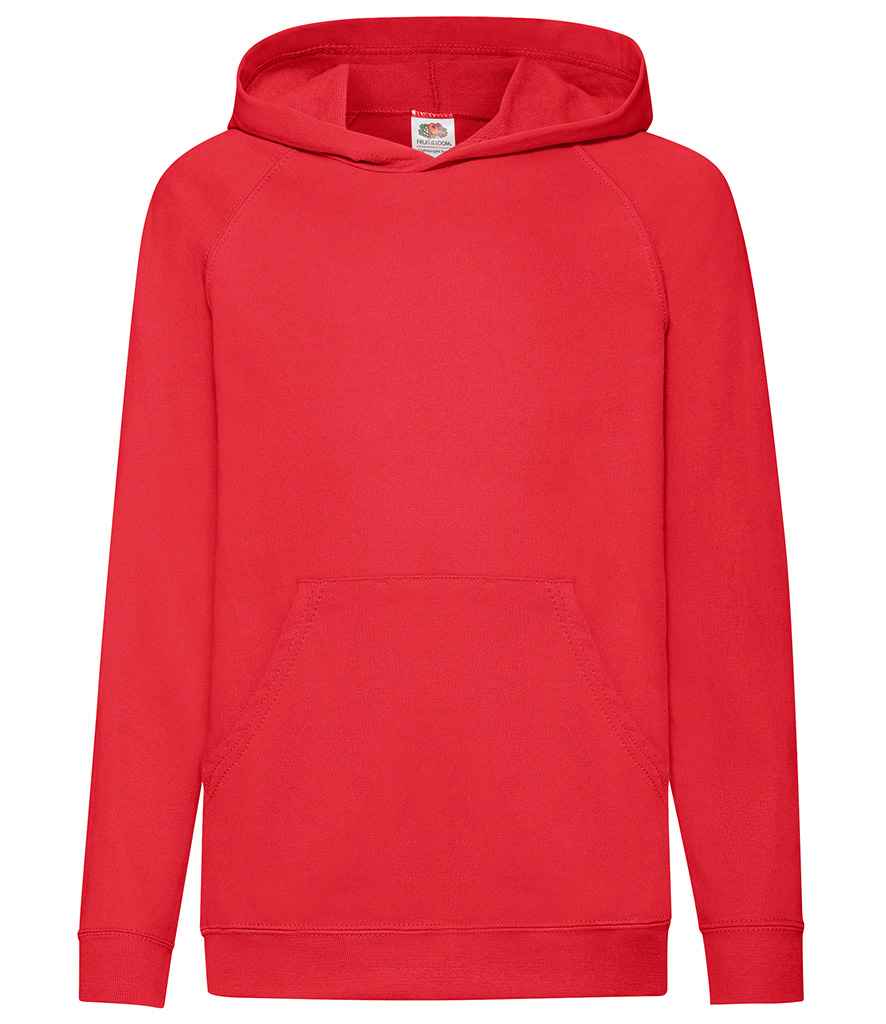 Fruit of the Loom Kids Lightweight Hooded Sweatshirt in Red by Fruit of the Loom — Custom branded clothing by Print Press, featuring premium embroidery produced in our specialist print lab in the UK.