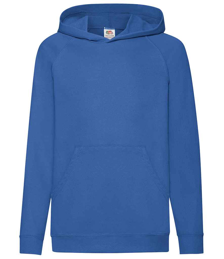 Fruit of the Loom Kids Lightweight Hooded Sweatshirt in Royal Blue by Fruit of the Loom — Custom branded clothing by Print Press, featuring premium embroidery produced in our specialist print lab in the UK.