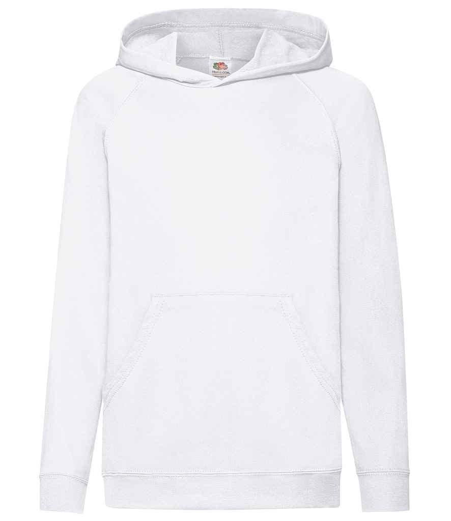 Fruit of the Loom Kids Lightweight Hooded Sweatshirt in White by Fruit of the Loom — Custom branded clothing by Print Press, featuring premium embroidery produced in our specialist print lab in the UK.