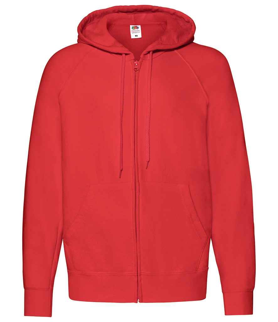 Fruit of the Loom Lightweight Zip Hooded Sweatshirt in Red by Fruit of the Loom — Custom branded clothing by Print Press, featuring premium embroidery produced in our specialist print lab in the UK.