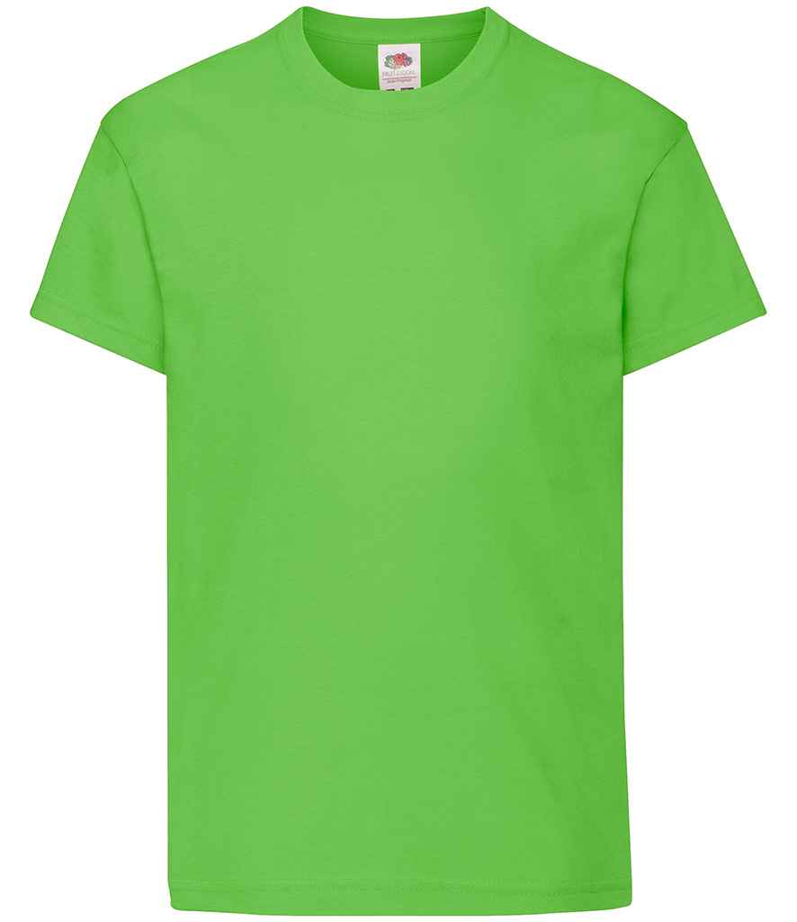 Fruit of the Loom Kids Original T-Shirt in Lime Green by Fruit of the Loom — Custom branded clothing by Print Press, featuring premium embroidery produced in our specialist print lab in the UK.