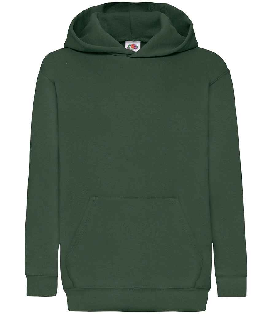 Fruit of the Loom Kids Classic Hooded Sweatshirt in Bottle Green by Fruit of the Loom — Custom branded clothing by Print Press, featuring premium embroidery produced in our specialist print lab in the UK.
