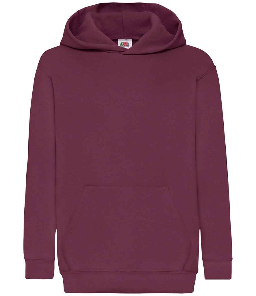 Fruit of the Loom Kids Classic Hooded Sweatshirt in Burgundy by Fruit of the Loom — Custom branded clothing by Print Press, featuring premium embroidery produced in our specialist print lab in the UK.