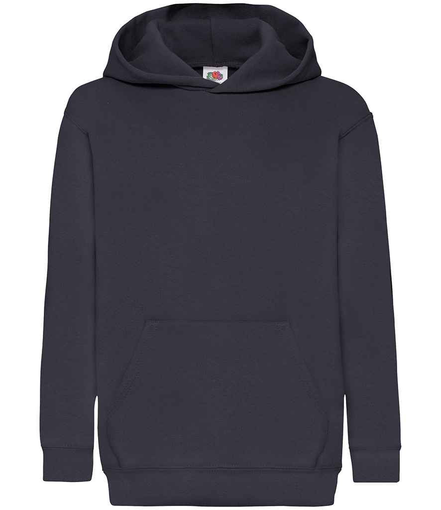 Fruit of the Loom Kids Classic Hooded Sweatshirt in Deep Navy by Fruit of the Loom — Custom branded clothing by Print Press, featuring premium embroidery produced in our specialist print lab in the UK.