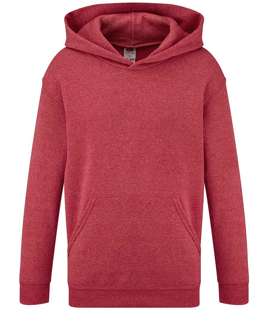 Fruit of the Loom Kids Classic Hooded Sweatshirt in Heather Red by Fruit of the Loom — Custom branded clothing by Print Press, featuring premium embroidery produced in our specialist print lab in the UK.