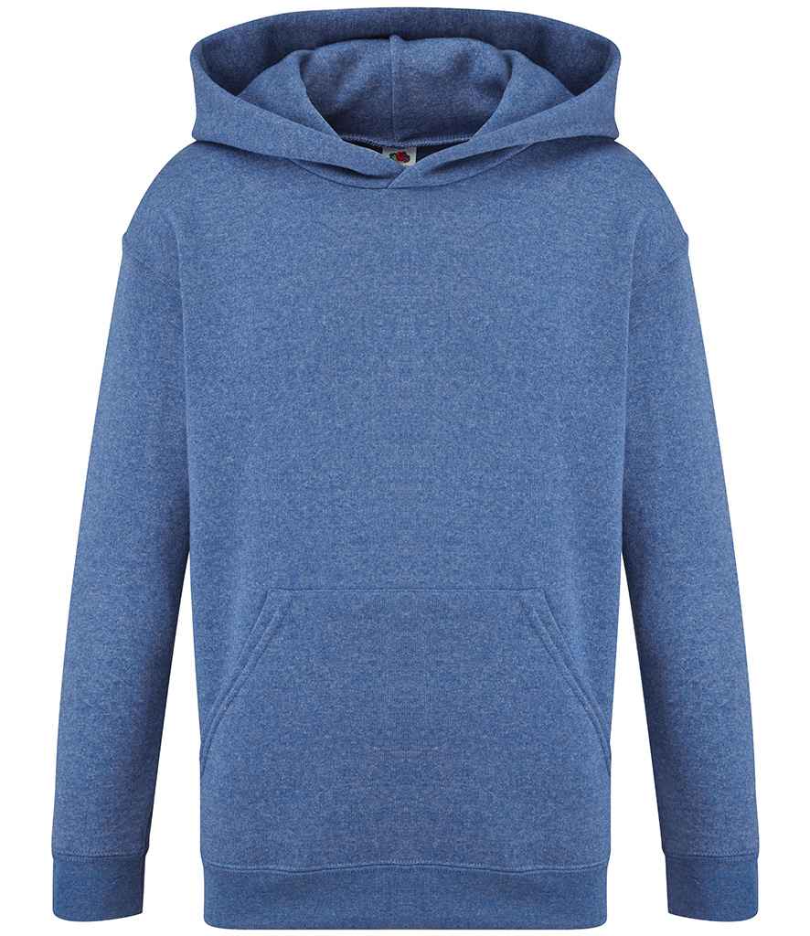 Fruit of the Loom Kids Classic Hooded Sweatshirt in Heather Royal by Fruit of the Loom — Custom branded clothing by Print Press, featuring premium embroidery produced in our specialist print lab in the UK.