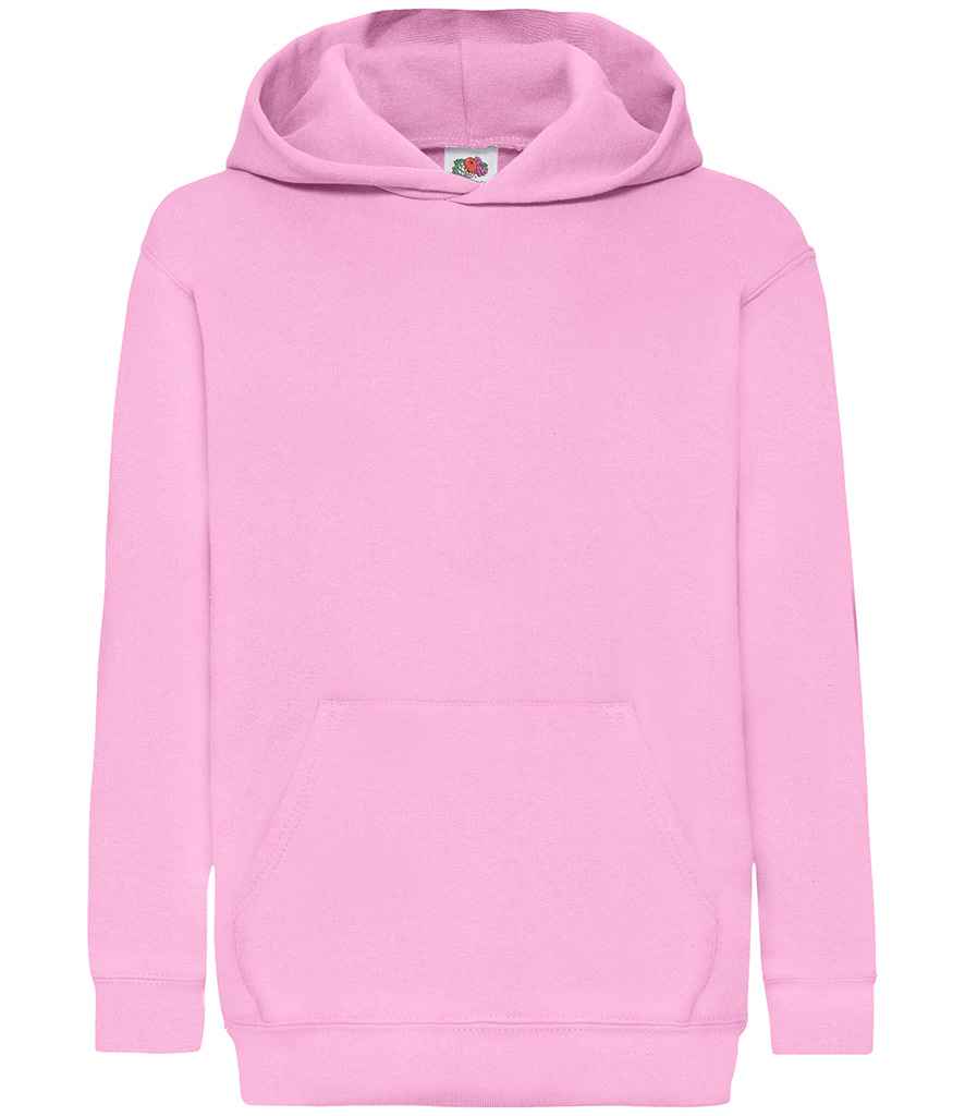 Fruit of the Loom Kids Classic Hooded Sweatshirt in Light Pink by Fruit of the Loom — Custom branded clothing by Print Press, featuring premium embroidery produced in our specialist print lab in the UK.
