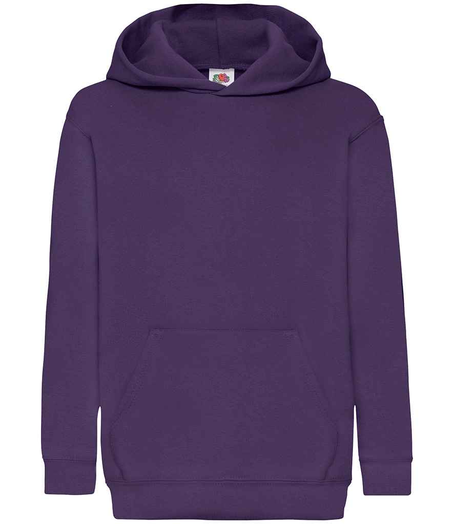 Fruit of the Loom Kids Classic Hooded Sweatshirt in Purple by Fruit of the Loom — Custom branded clothing by Print Press, featuring premium embroidery produced in our specialist print lab in the UK.