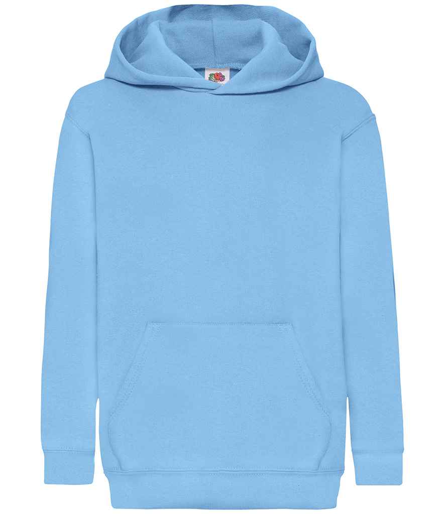 Fruit of the Loom Kids Classic Hooded Sweatshirt in Sky Blue by Fruit of the Loom — Custom branded clothing by Print Press, featuring premium embroidery produced in our specialist print lab in the UK.
