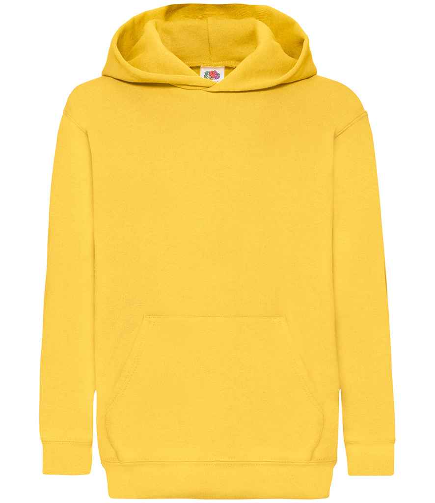 Fruit of the Loom Kids Classic Hooded Sweatshirt in Sunflower by Fruit of the Loom — Custom branded clothing by Print Press, featuring premium embroidery produced in our specialist print lab in the UK.