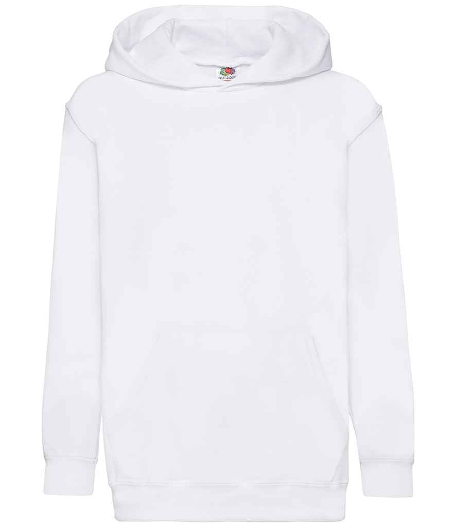 Fruit of the Loom Kids Classic Hooded Sweatshirt in White by Fruit of the Loom — Custom branded clothing by Print Press, featuring premium embroidery produced in our specialist print lab in the UK.