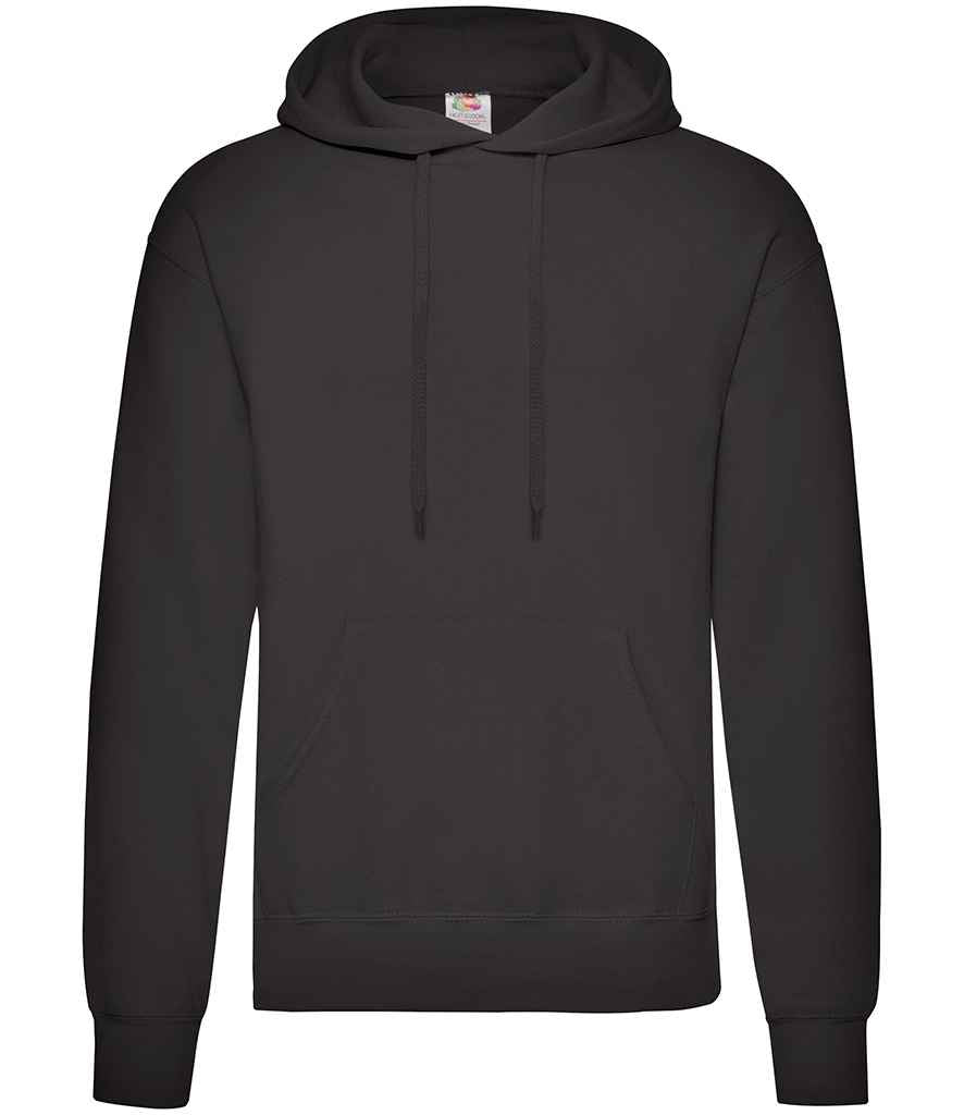 Fruit of the Loom Classic Hooded Sweatshirt - (2nd Colours) in Black by Fruit of the Loom — Custom branded clothing by Print Press, featuring premium embroidery produced in our specialist print lab in the UK.