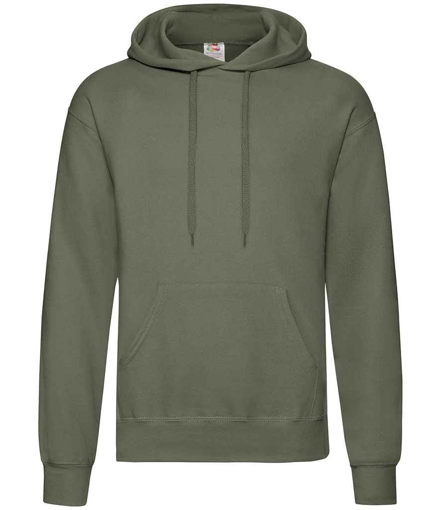 Fruit of the Loom Classic Hooded Sweatshirt - (2nd Colours) in Classic Olive by Fruit of the Loom — Custom branded clothing by Print Press, featuring premium embroidery produced in our specialist print lab in the UK.