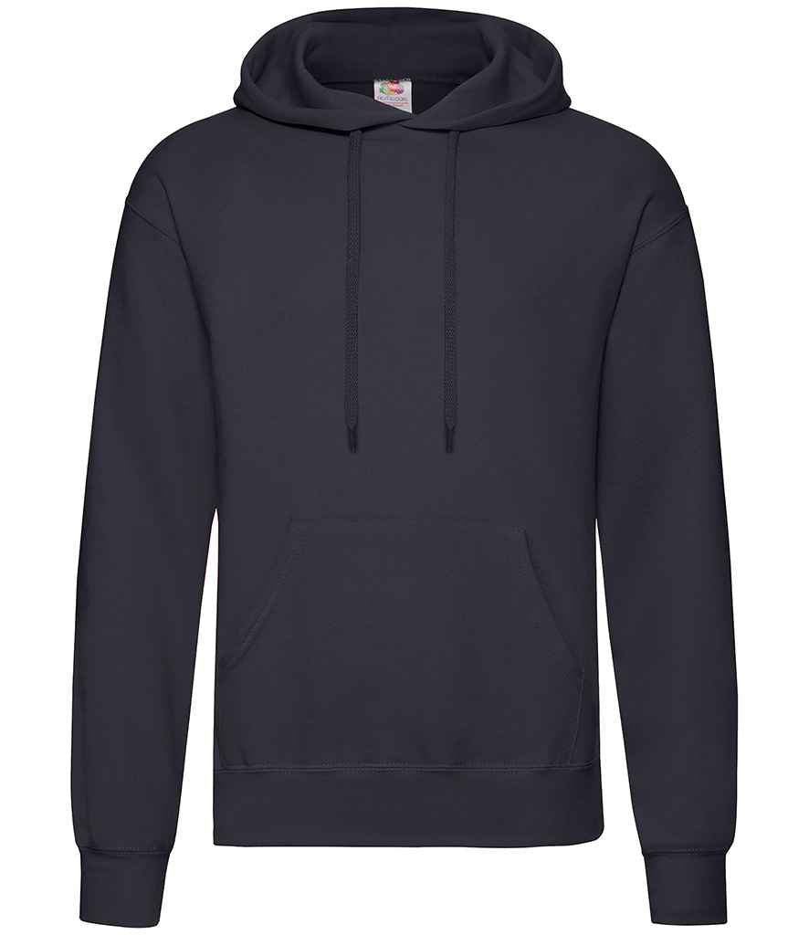 Fruit of the Loom Classic Hooded Sweatshirt - (2nd Colours) in Deep Navy by Fruit of the Loom — Custom branded clothing by Print Press, featuring premium embroidery produced in our specialist print lab in the UK.