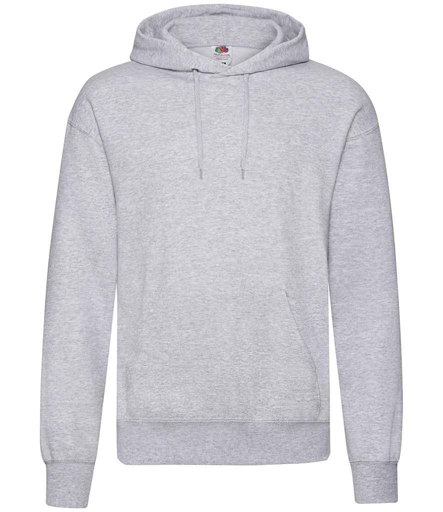 Fruit of the Loom Classic Hooded Sweatshirt in Heather Grey by Fruit of the Loom — Custom branded clothing by Print Press, featuring premium embroidery produced in our specialist print lab in the UK.