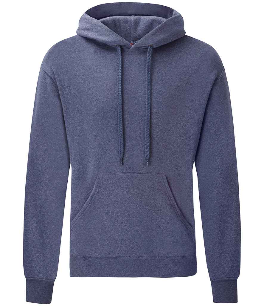 Fruit of the Loom Classic Hooded Sweatshirt in Heather Navy by Fruit of the Loom — Custom branded clothing by Print Press, featuring premium embroidery produced in our specialist print lab in the UK.