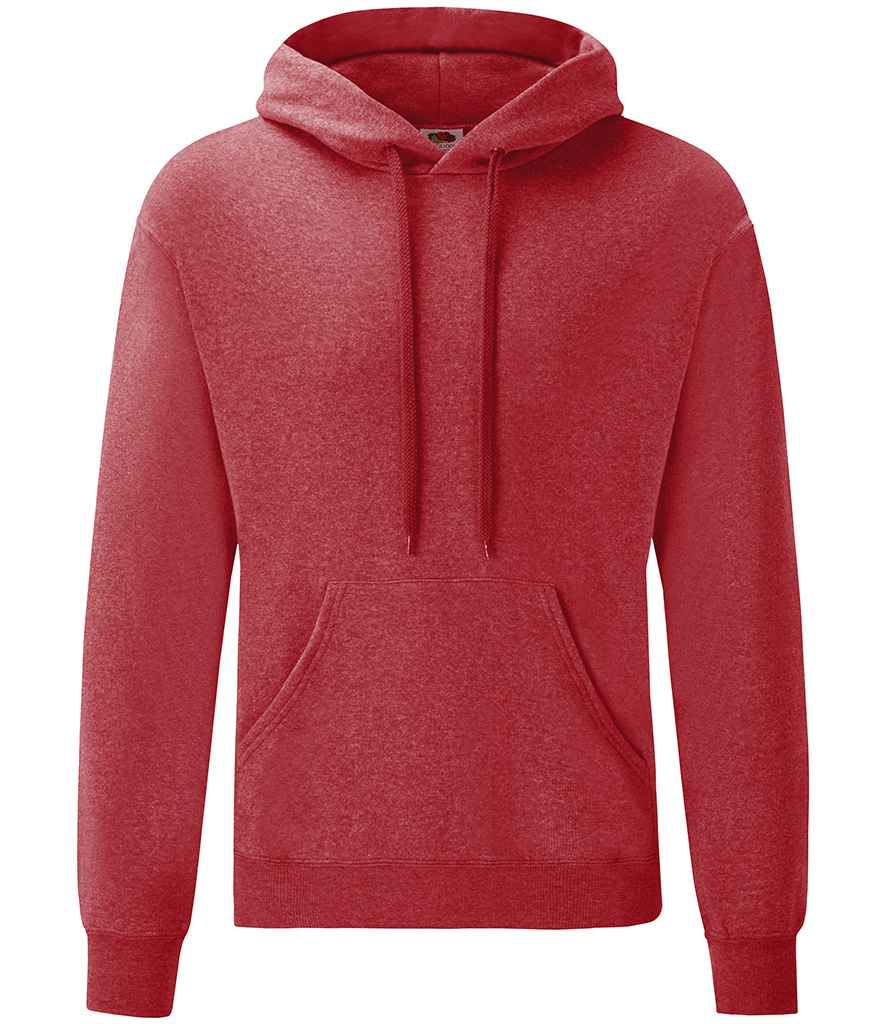 Fruit of the Loom Classic Hooded Sweatshirt in Heather Red by Fruit of the Loom — Custom branded clothing by Print Press, featuring premium embroidery produced in our specialist print lab in the UK.