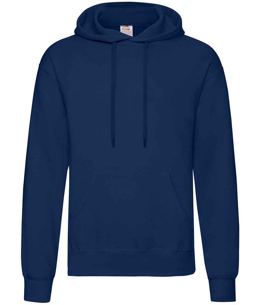Fruit of the Loom Classic Hooded Sweatshirt in Navy by Fruit of the Loom — Custom branded clothing by Print Press, featuring premium embroidery produced in our specialist print lab in the UK.
