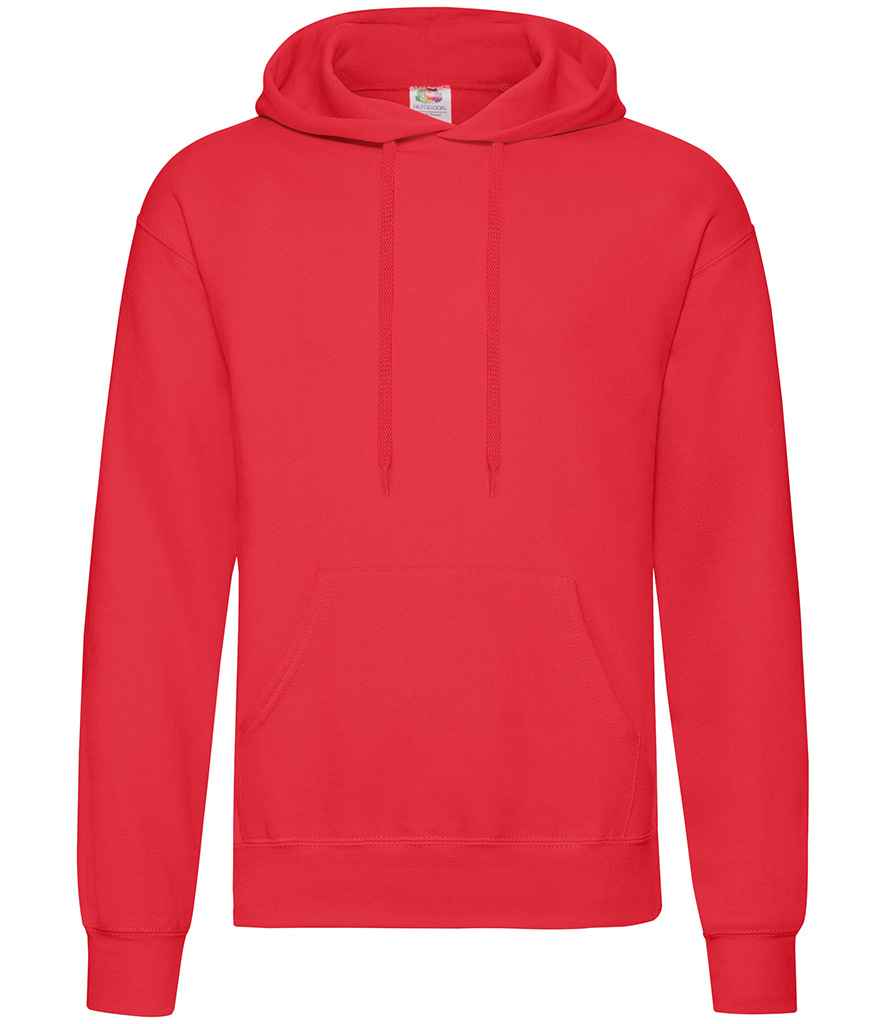 Fruit of the Loom Classic Hooded Sweatshirt in Red by Fruit of the Loom — Custom branded clothing by Print Press, featuring premium embroidery produced in our specialist print lab in the UK.