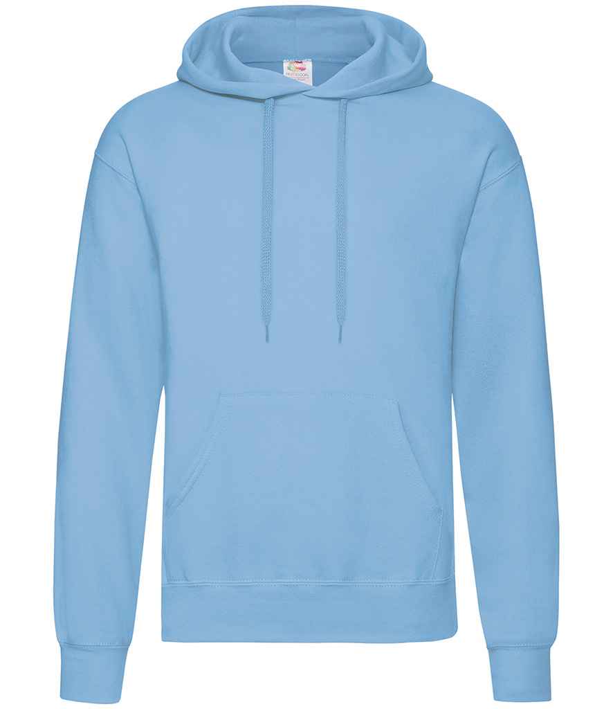Fruit of the Loom Classic Hooded Sweatshirt in Sky Blue by Fruit of the Loom — Custom branded clothing by Print Press, featuring premium embroidery produced in our specialist print lab in the UK.