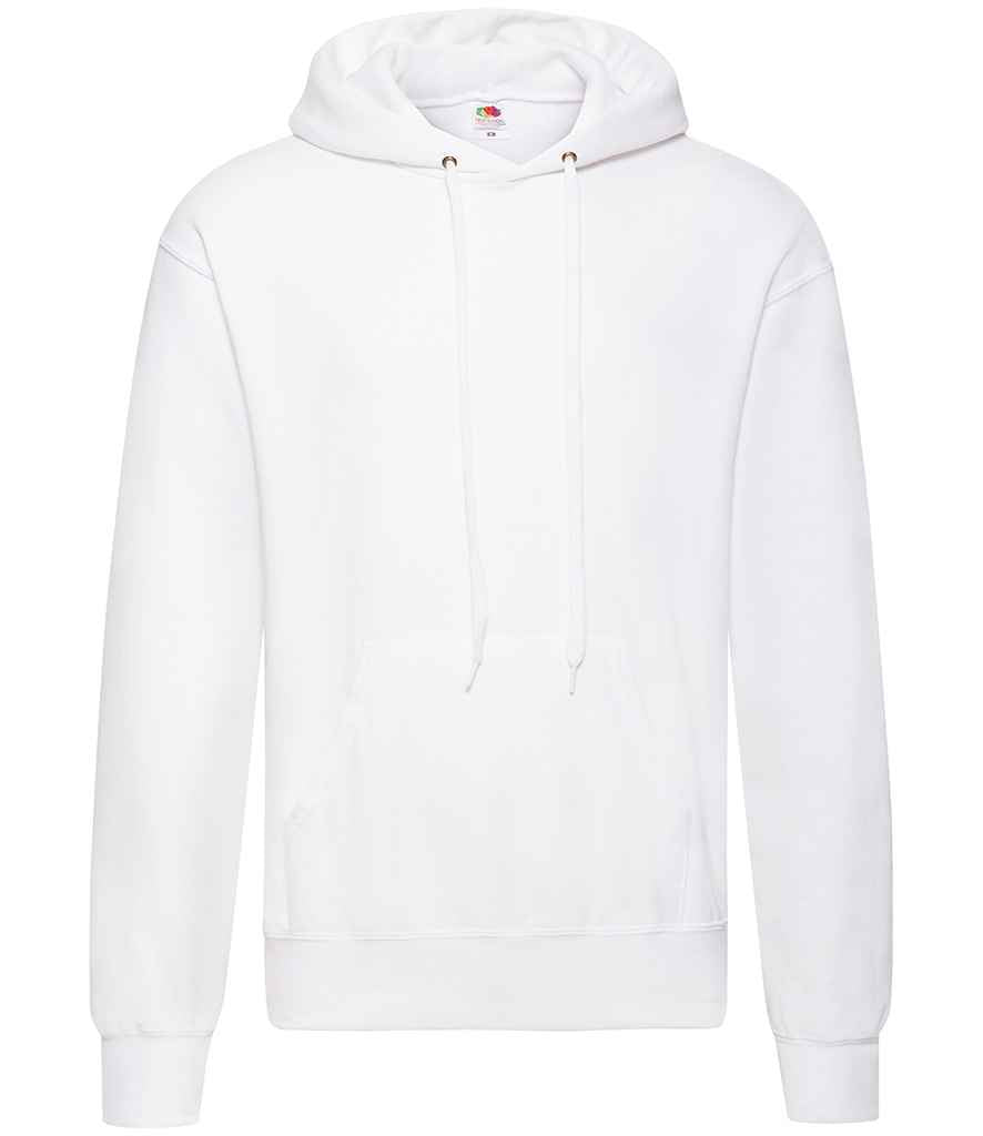 Fruit of the Loom Classic Hooded Sweatshirt in White by Fruit of the Loom — Custom branded clothing by Print Press, featuring premium embroidery produced in our specialist print lab in the UK.