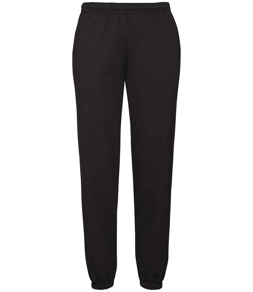 Fruit of the Loom Classic Elasticated Hem Jog Pants in Black by Fruit of the Loom — Custom branded clothing by Print Press, featuring premium embroidery produced in our specialist print lab in the UK.