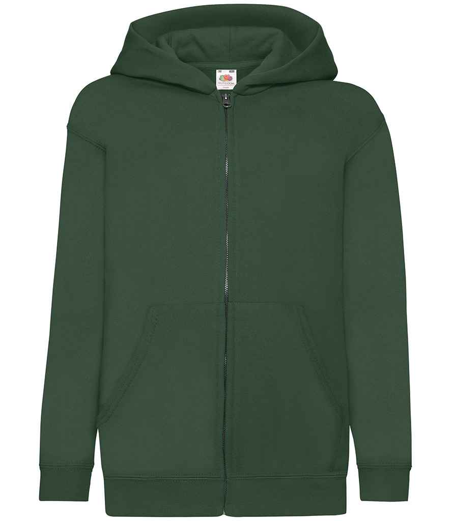 Fruit of the Loom Kids Classic Zip Hooded Sweatshirt in Bottle Green by Fruit of the Loom — Custom branded clothing by Print Press, featuring premium embroidery produced in our specialist print lab in the UK.