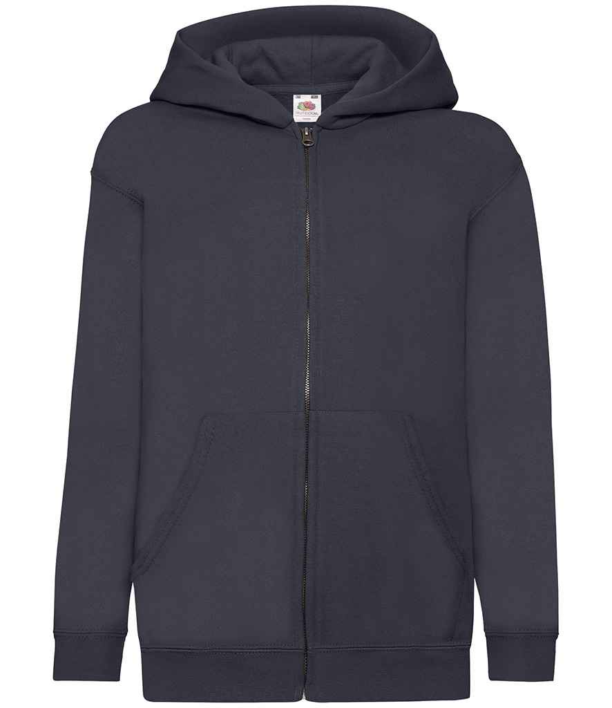 Fruit of the Loom Kids Classic Zip Hooded Sweatshirt in Deep Navy by Fruit of the Loom — Custom branded clothing by Print Press, featuring premium embroidery produced in our specialist print lab in the UK.