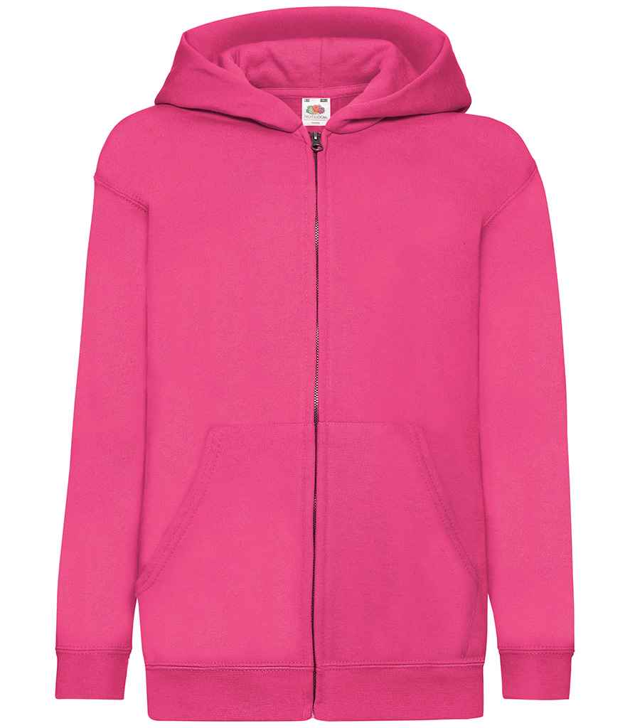 Fruit of the Loom Kids Classic Zip Hooded Sweatshirt in Fuchsia by Fruit of the Loom — Custom branded clothing by Print Press, featuring premium embroidery produced in our specialist print lab in the UK.