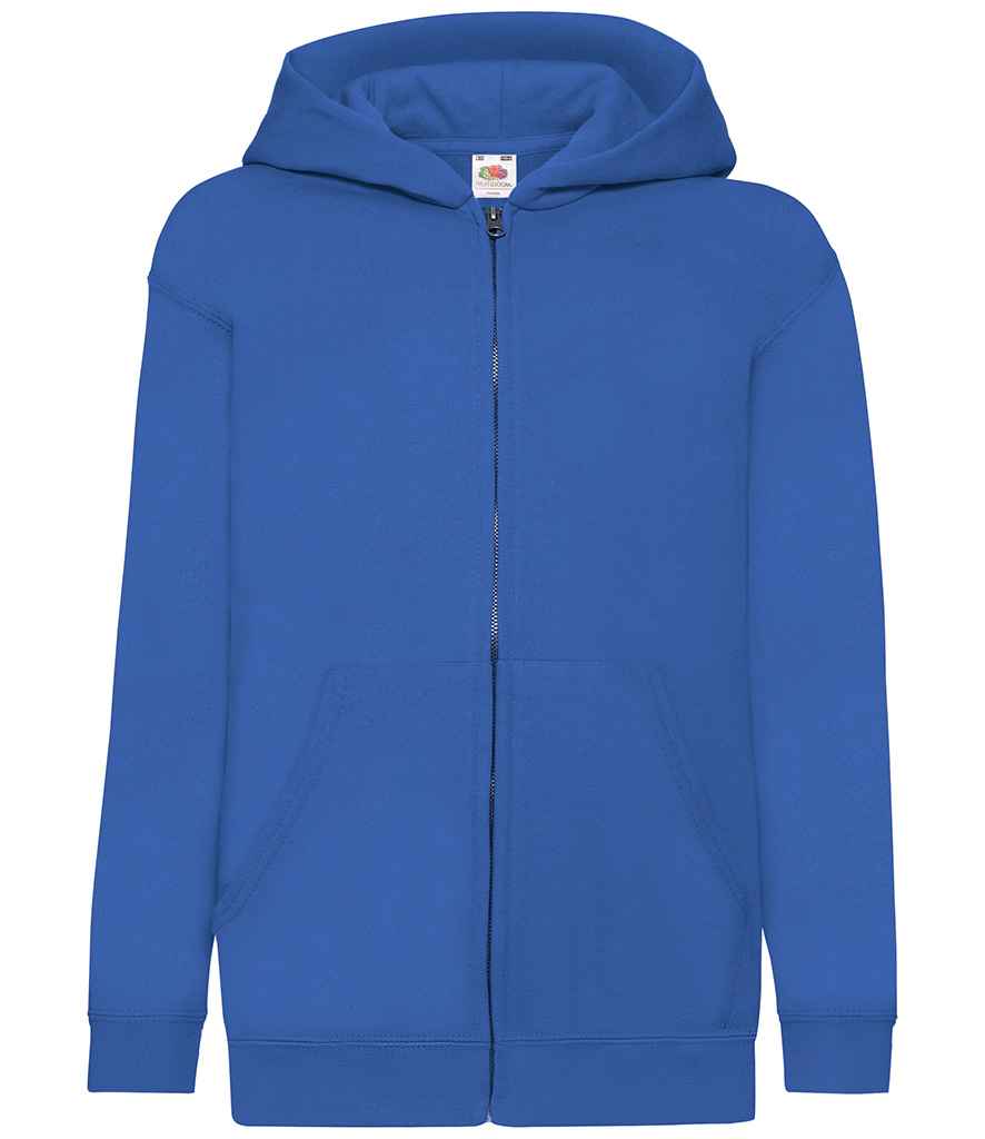 Fruit of the Loom Kids Classic Zip Hooded Sweatshirt in Royal Blue by Fruit of the Loom — Custom branded clothing by Print Press, featuring premium embroidery produced in our specialist print lab in the UK.