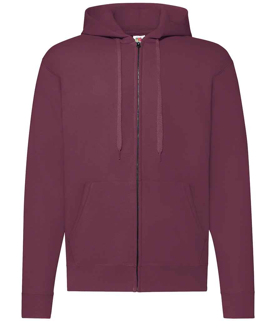 Fruit of the Loom Classic Zip Hooded Sweatshirt in Burgundy by Fruit of the Loom — Custom branded clothing by Print Press, featuring premium embroidery produced in our specialist print lab in the UK.