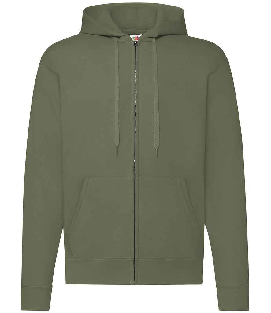 Fruit of the Loom Classic Zip Hooded Sweatshirt in Classic Olive by Fruit of the Loom — Custom branded clothing by Print Press, featuring premium embroidery produced in our specialist print lab in the UK.