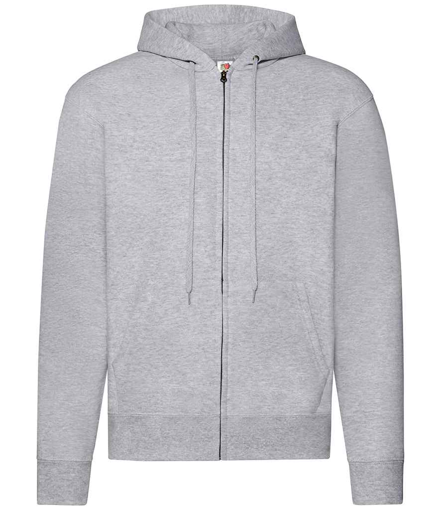 Fruit of the Loom Classic Zip Hooded Sweatshirt in Heather Grey by Fruit of the Loom — Custom branded clothing by Print Press, featuring premium embroidery produced in our specialist print lab in the UK.