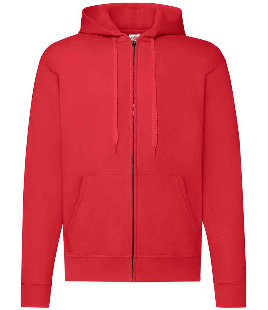 Fruit of the Loom Classic Zip Hooded Sweatshirt in Red by Fruit of the Loom — Custom branded clothing by Print Press, featuring premium embroidery produced in our specialist print lab in the UK.