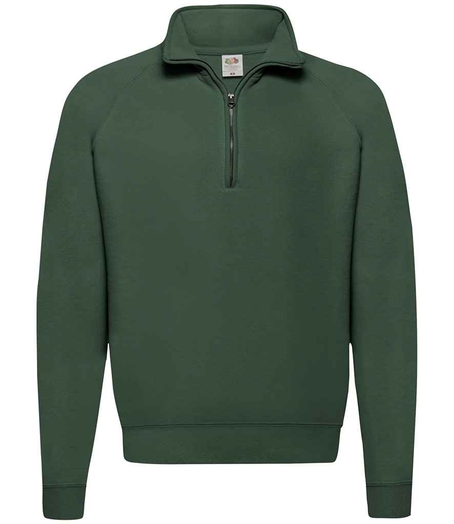 Fruit of the Loom Classic Zip Neck Sweatshirt in Bottle Green by Fruit of the Loom — Custom branded clothing by Print Press, featuring premium embroidery produced in our specialist print lab in the UK.
