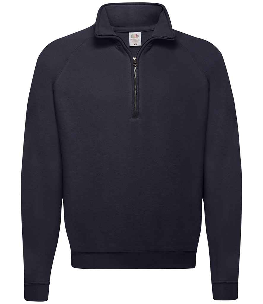 Fruit of the Loom Classic Zip Neck Sweatshirt in Deep Navy by Fruit of the Loom — Custom branded clothing by Print Press, featuring premium embroidery produced in our specialist print lab in the UK.