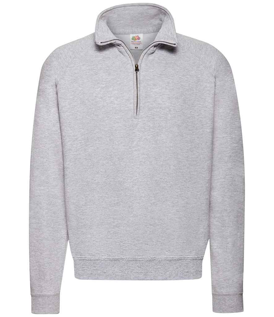 Fruit of the Loom Classic Zip Neck Sweatshirt in Heather Grey by Fruit of the Loom — Custom branded clothing by Print Press, featuring premium embroidery produced in our specialist print lab in the UK.