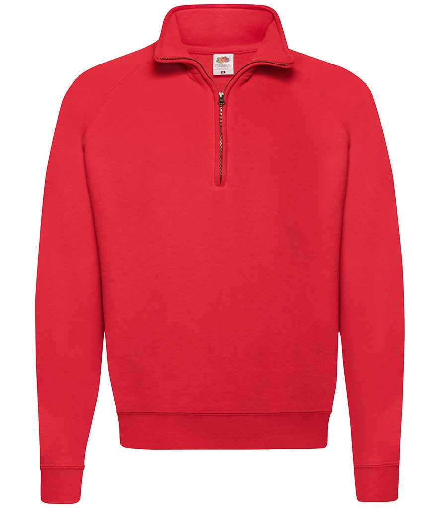 Fruit of the Loom Classic Zip Neck Sweatshirt in Red by Fruit of the Loom — Custom branded clothing by Print Press, featuring premium embroidery produced in our specialist print lab in the UK.