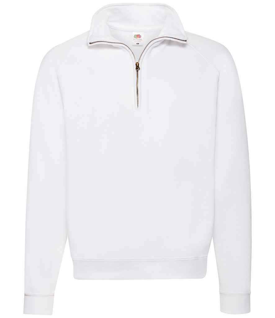 Fruit of the Loom Classic Zip Neck Sweatshirt in White by Fruit of the Loom — Custom branded clothing by Print Press, featuring premium embroidery produced in our specialist print lab in the UK.