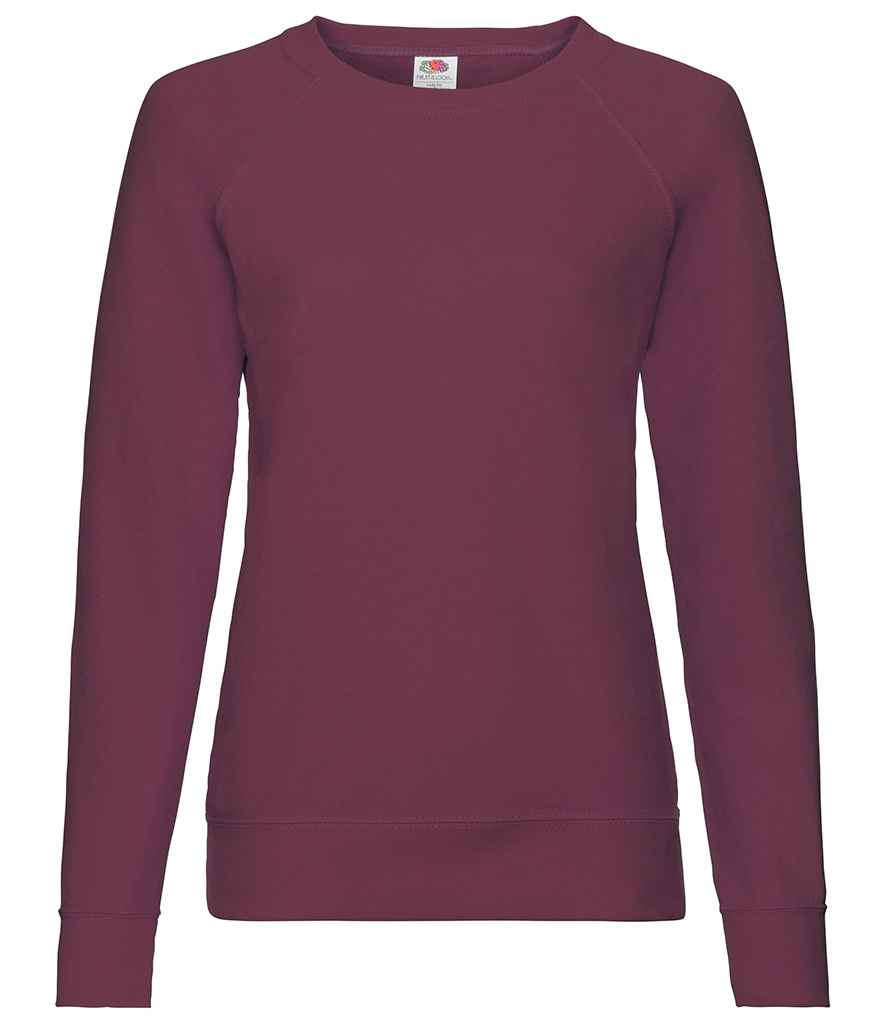 Fruit of the Loom Lady Fit Lightweight Raglan Sweatshirt in Burgundy by Fruit of the Loom — Custom branded clothing by Print Press, featuring premium embroidery produced in our specialist print lab in the UK.