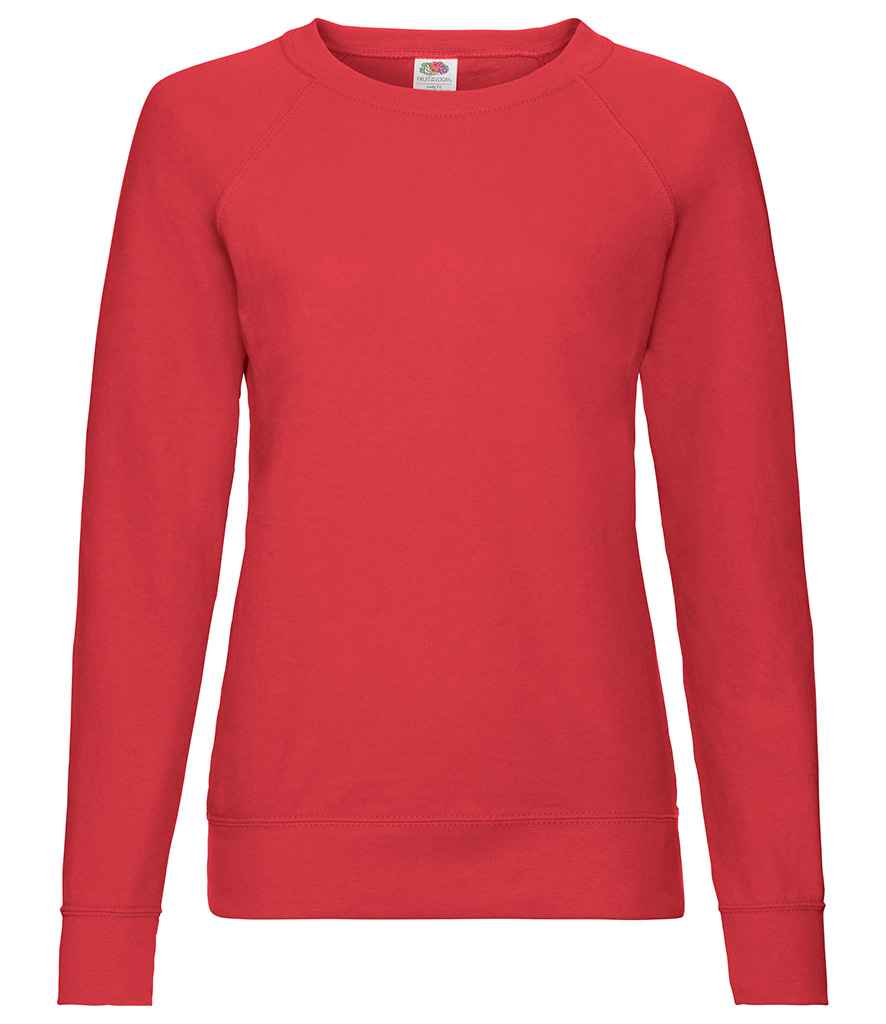 Fruit of the Loom Lady Fit Lightweight Raglan Sweatshirt in Red by Fruit of the Loom — Custom branded clothing by Print Press, featuring premium embroidery produced in our specialist print lab in the UK.