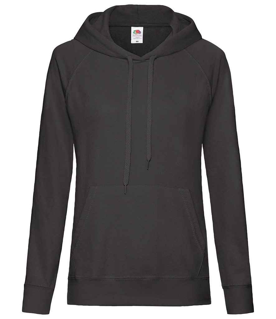 Fruit of the Loom Lady Fit Lightweight Hooded Sweatshirt in Black by Fruit of the Loom — Custom branded clothing by Print Press, featuring premium embroidery produced in our specialist print lab in the UK.