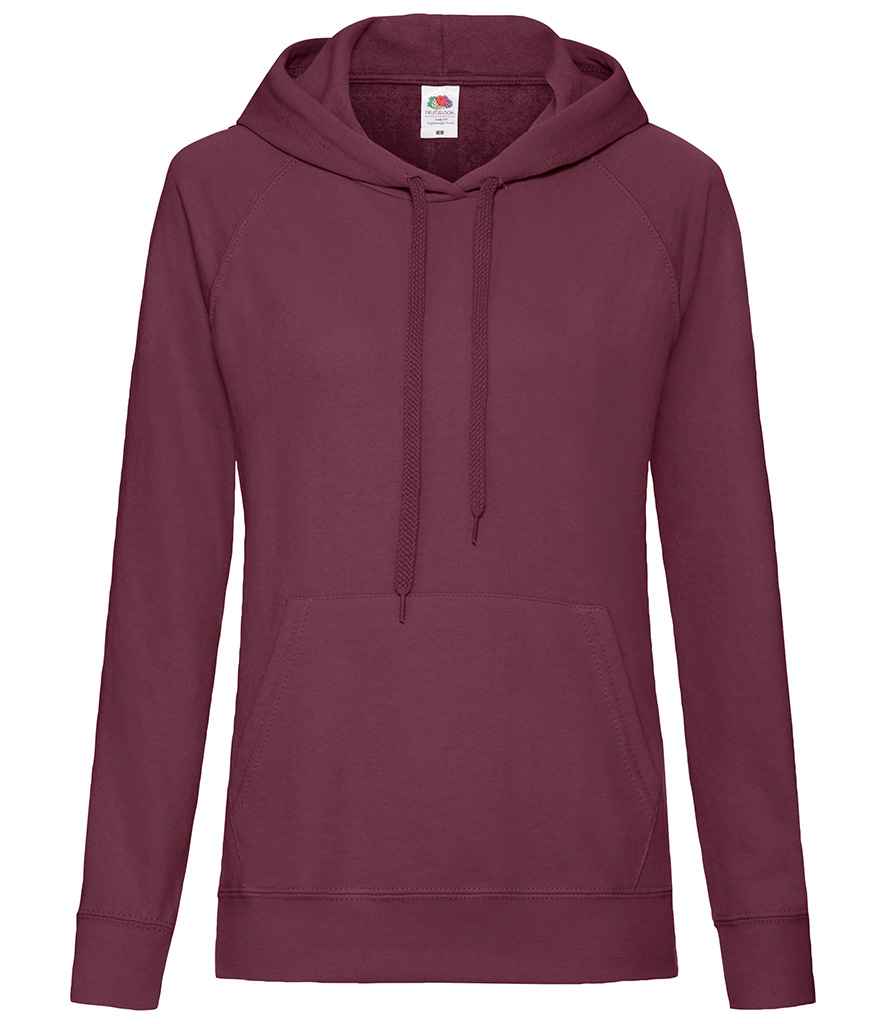 Fruit of the Loom Lady Fit Lightweight Hooded Sweatshirt in Burgundy by Fruit of the Loom — Custom branded clothing by Print Press, featuring premium embroidery produced in our specialist print lab in the UK.