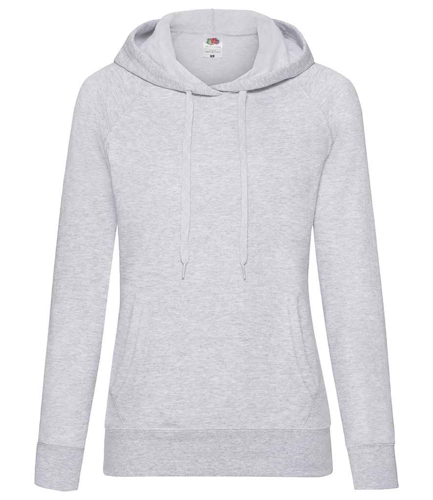 Fruit of the Loom Lady Fit Lightweight Hooded Sweatshirt in Heather Grey by Fruit of the Loom — Custom branded clothing by Print Press, featuring premium embroidery produced in our specialist print lab in the UK.