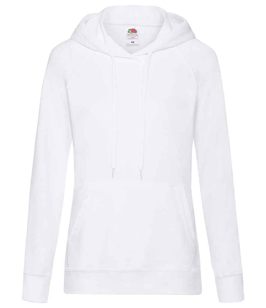 Fruit of the Loom Lady Fit Lightweight Hooded Sweatshirt in White by Fruit of the Loom — Custom branded clothing by Print Press, featuring premium embroidery produced in our specialist print lab in the UK.