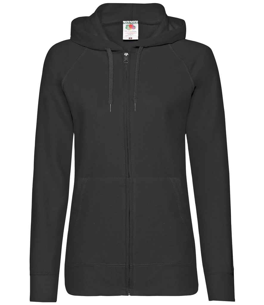 Fruit of the Loom Lady Fit Lightweight Zip Hooded Sweatshirt in Black by Fruit of the Loom — Custom branded clothing by Print Press, featuring premium embroidery produced in our specialist print lab in the UK.