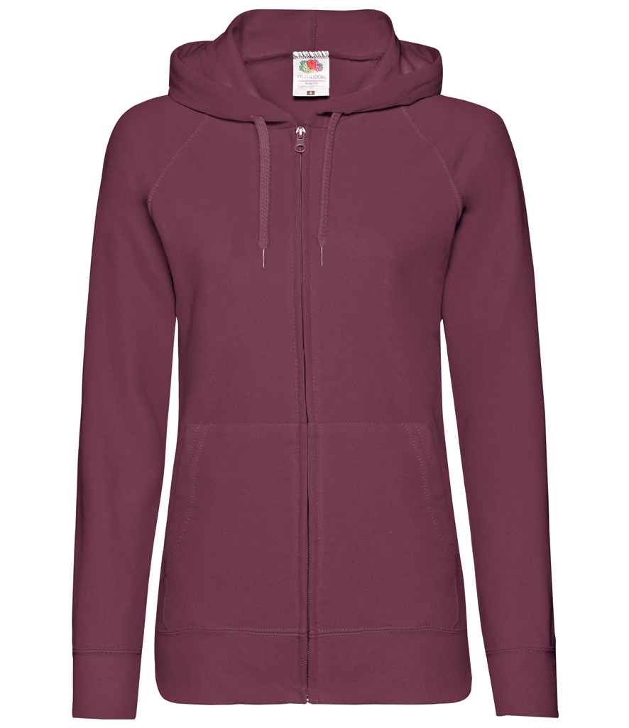 Fruit of the Loom Lady Fit Lightweight Zip Hooded Sweatshirt in Burgundy by Fruit of the Loom — Custom branded clothing by Print Press, featuring premium embroidery produced in our specialist print lab in the UK.
