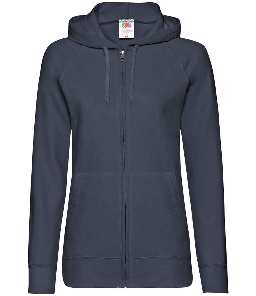 Fruit of the Loom Lady Fit Lightweight Zip Hooded Sweatshirt in Deep Navy by Fruit of the Loom — Custom branded clothing by Print Press, featuring premium embroidery produced in our specialist print lab in the UK.