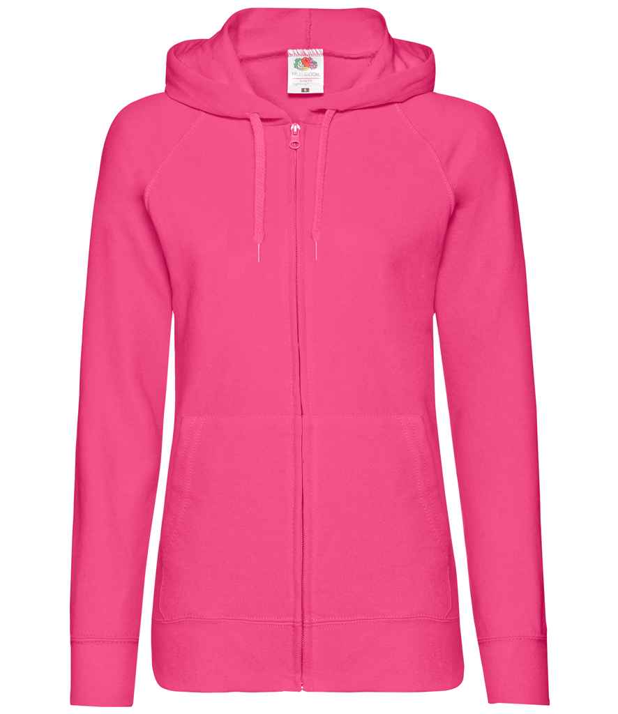 Fruit of the Loom Lady Fit Lightweight Zip Hooded Sweatshirt in Fuchsia by Fruit of the Loom — Custom branded clothing by Print Press, featuring premium embroidery produced in our specialist print lab in the UK.