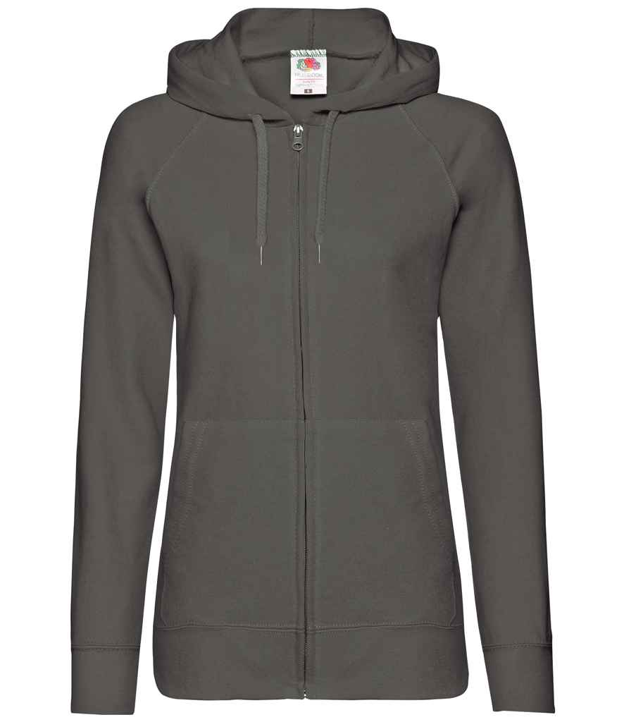 Fruit of the Loom Lady Fit Lightweight Zip Hooded Sweatshirt in Light Graphite by Fruit of the Loom — Custom branded clothing by Print Press, featuring premium embroidery produced in our specialist print lab in the UK.